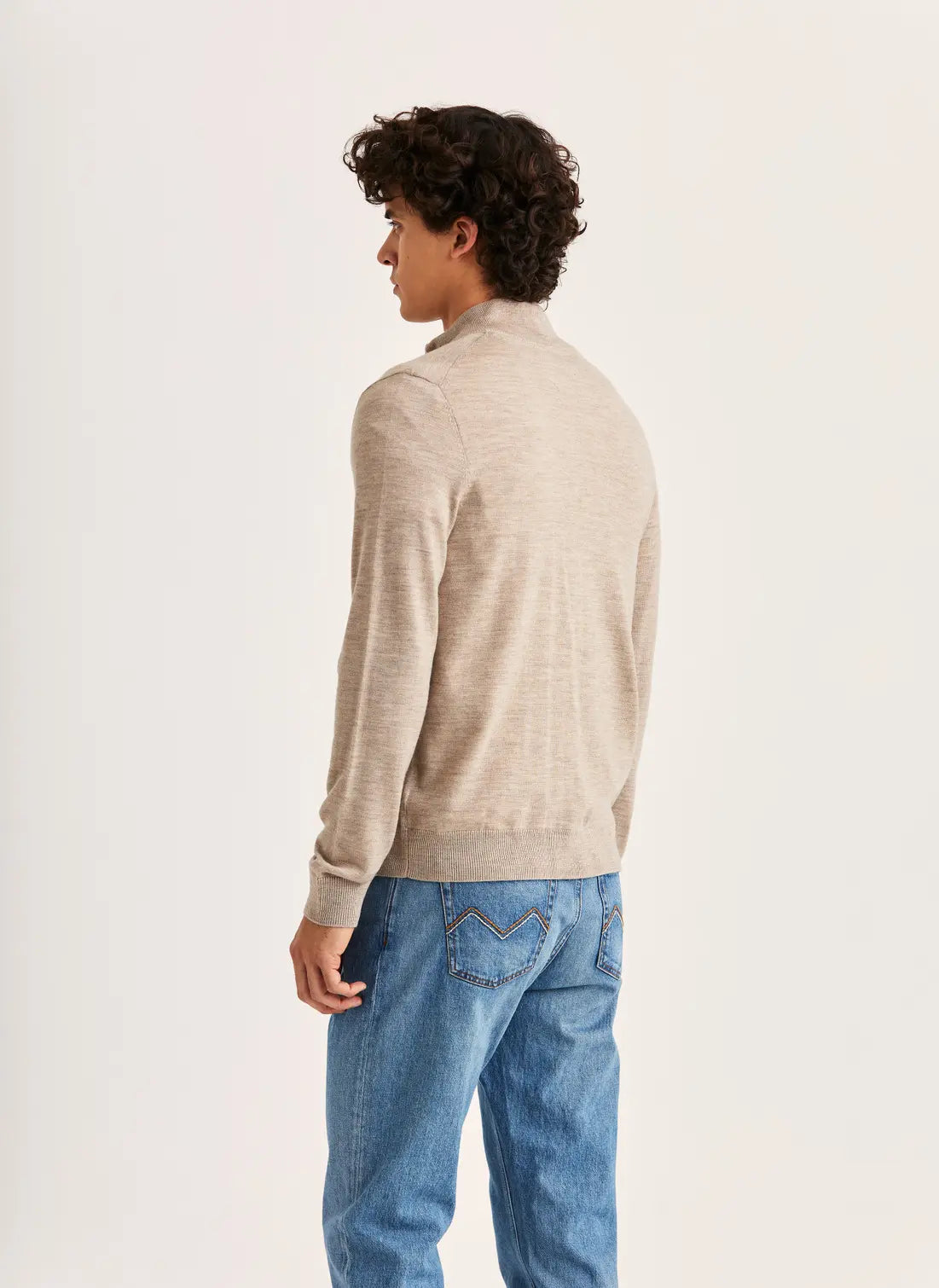 MERINO ZIP CARDIGAN, KHAKI