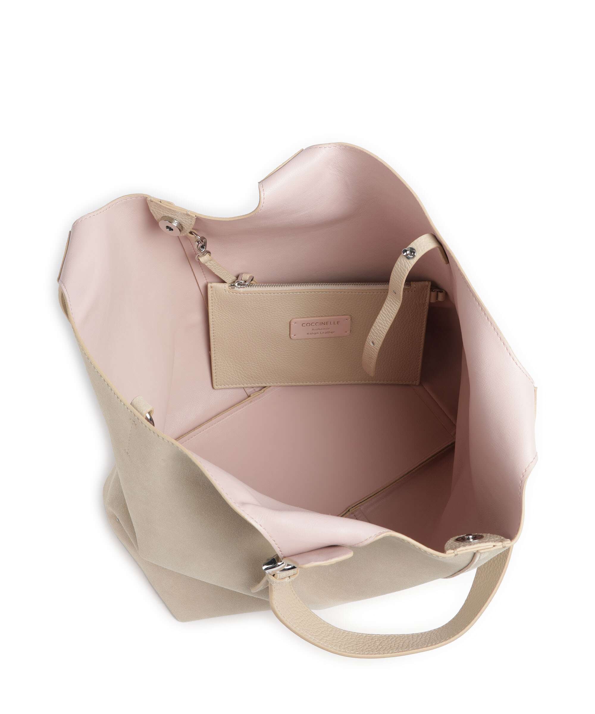 C-EASY LARGE SUEDE HOBO BAG, SANDSHELL