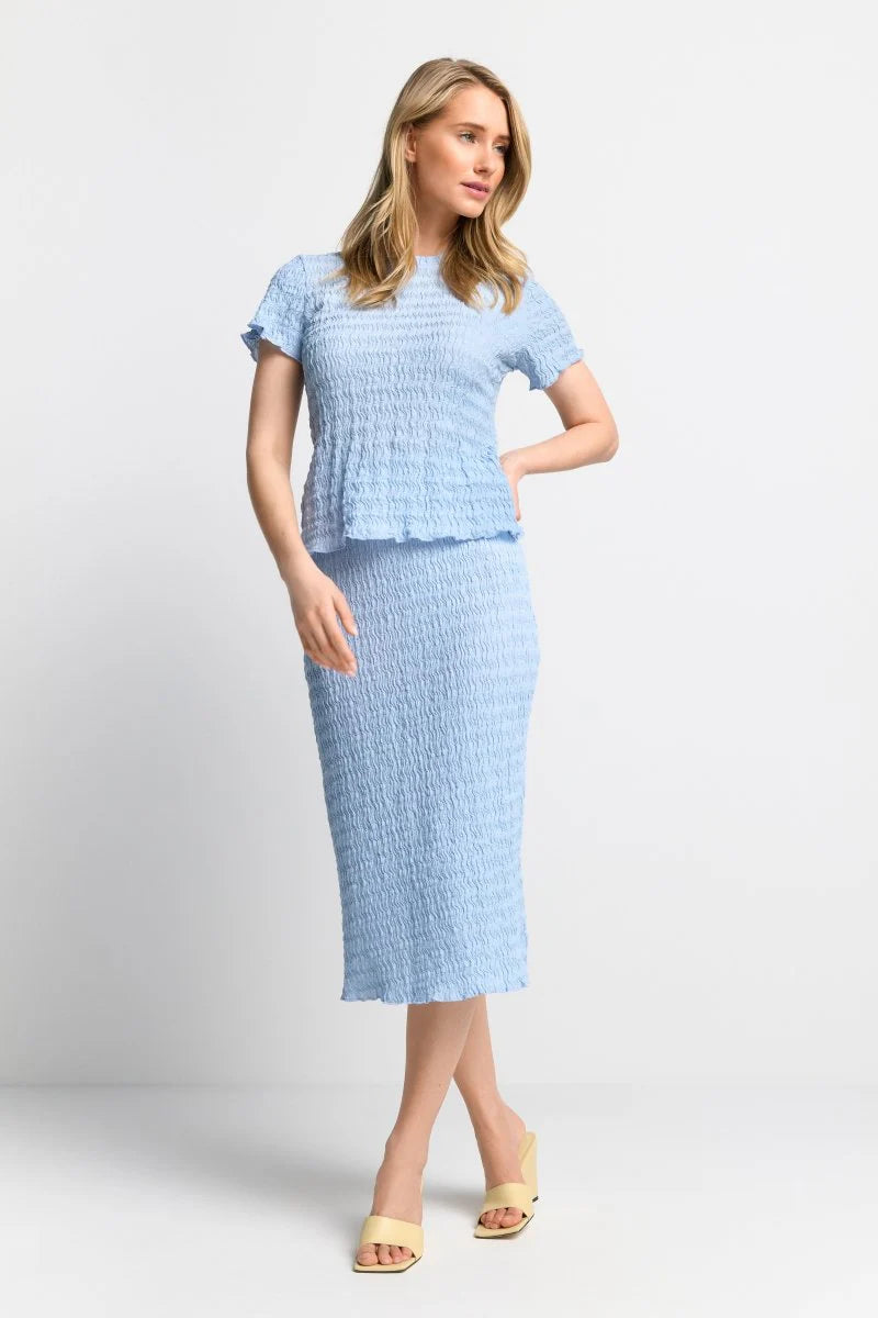Crinkled Pencil Skirt, Cotton Blue