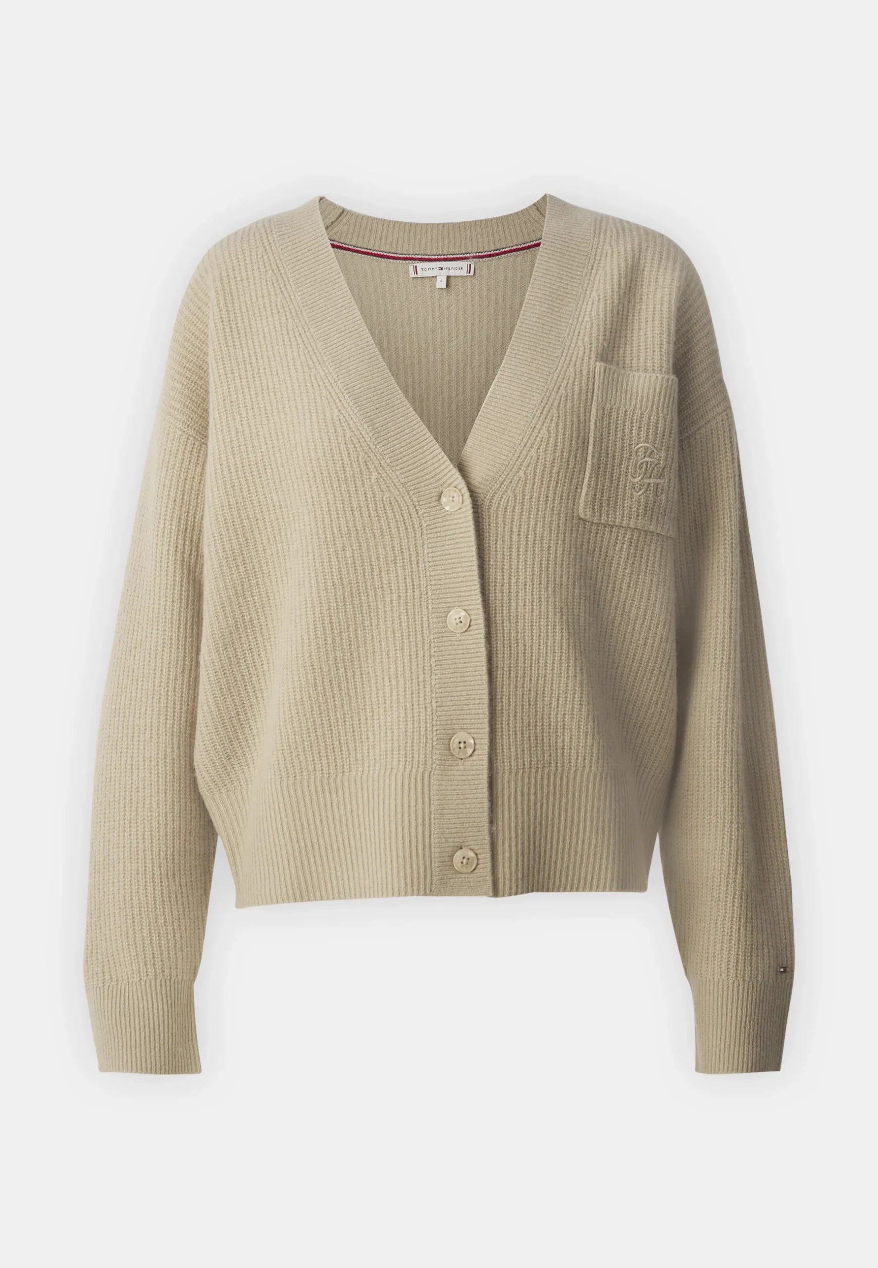 TH Script Soft Wool V-NK Cardi, Beige