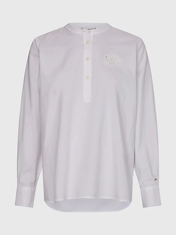 COTTON PAISLEY HENLE BLOUSE, OPTIC WHITE