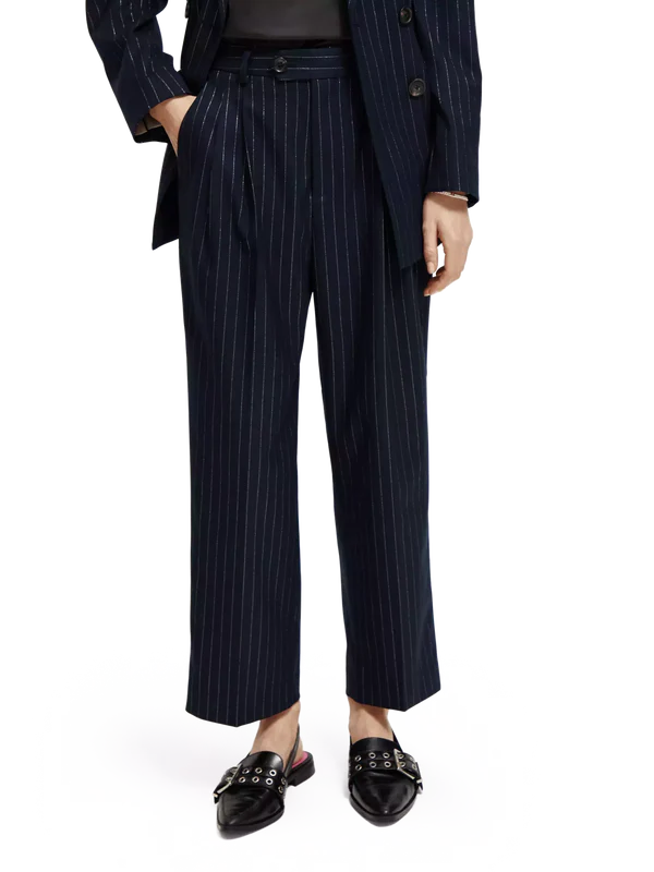 FRONT PLEAT PINSTRIPE BOYFRIEND PANTS, NIGHT PINSTRIPE