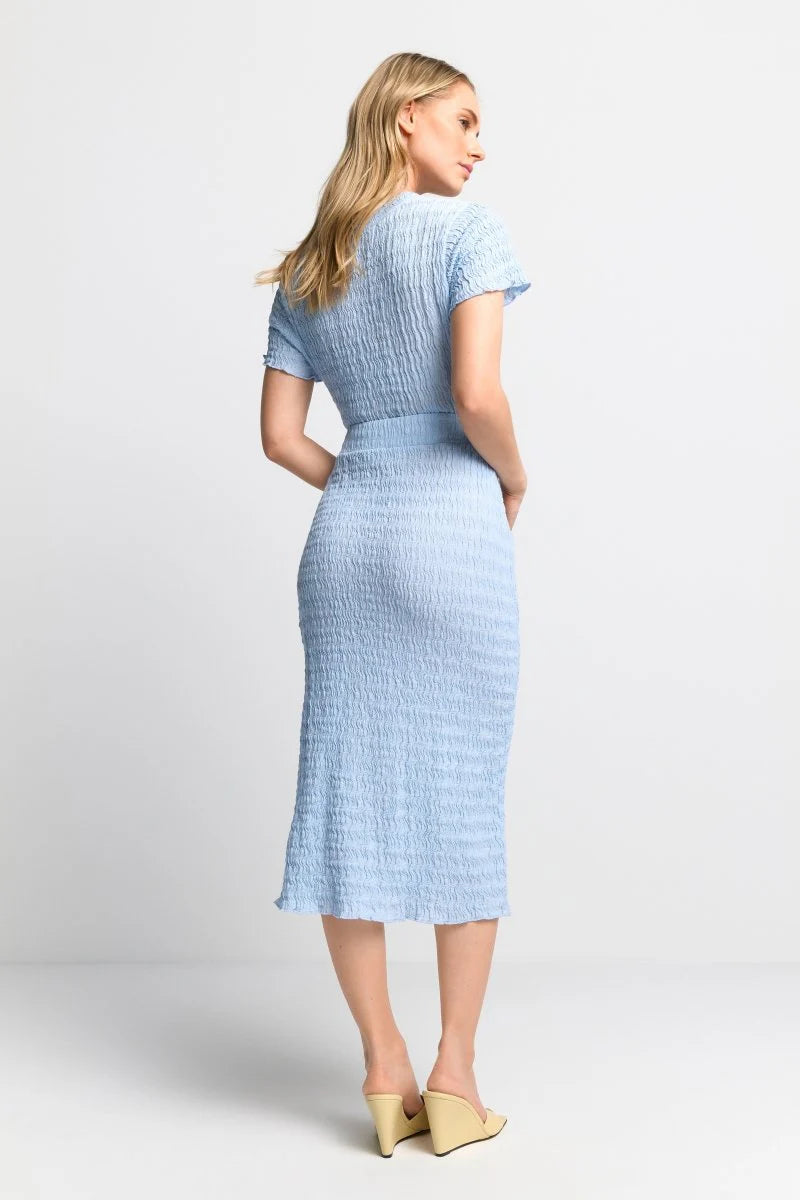 Crinkled Pencil Skirt, Cotton Blue