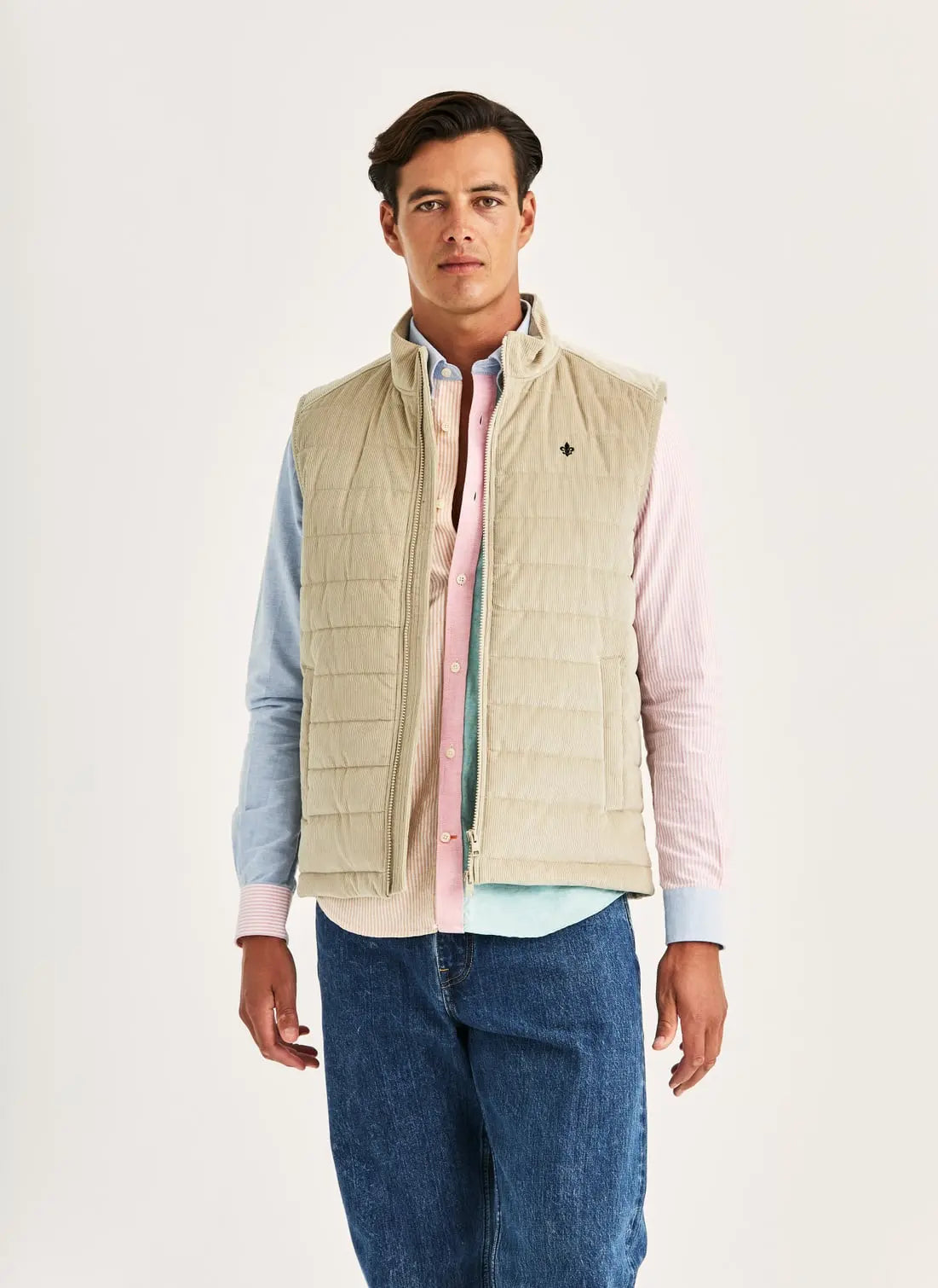 TED QUILTET CORD VEST, KHAKI