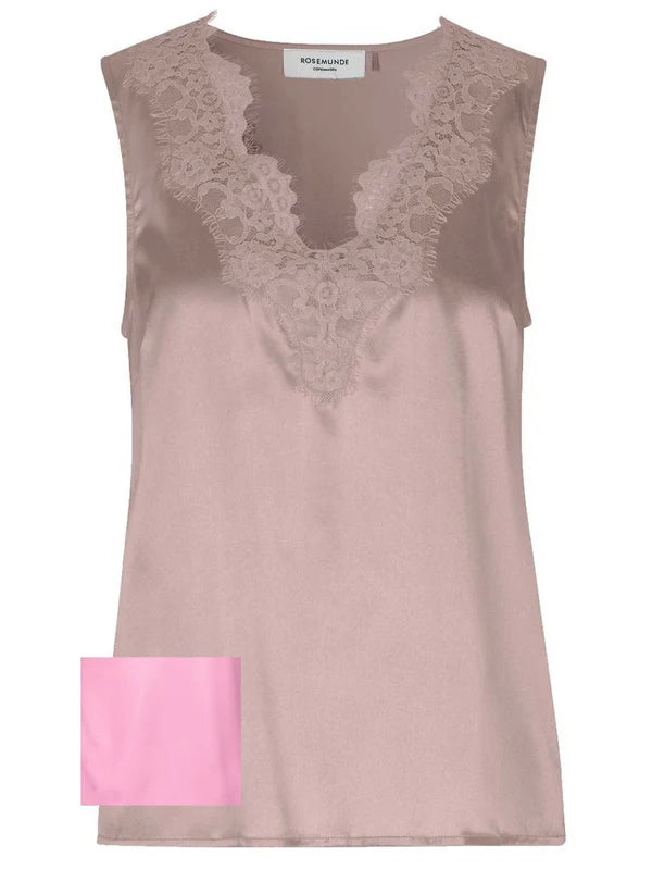 JADE SILK LACE TOP, PINK-A-BOO