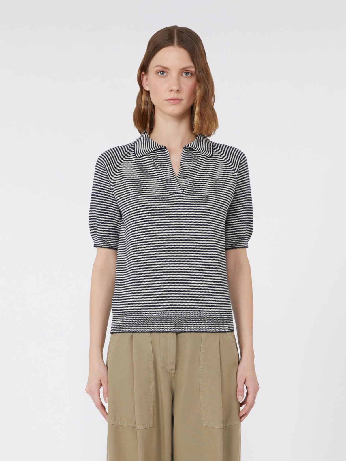 JUNIOR KNIT POLO, BLUE STRIPED