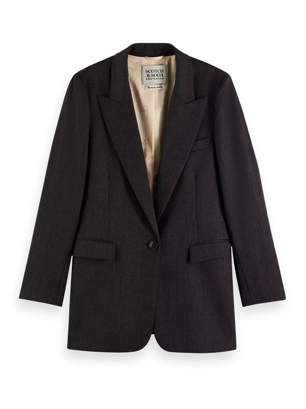 TWILL WOOL BLEND SINGLE BREASTED BLAZER, CHARCOAL MELANGE