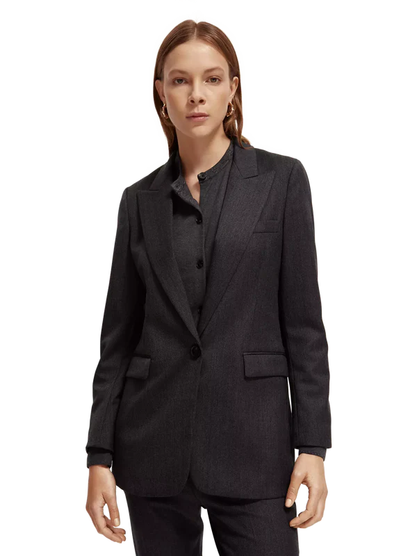 TWILL WOOL BLEND SINGLE BREASTED BLAZER, CHARCOAL MELANGE