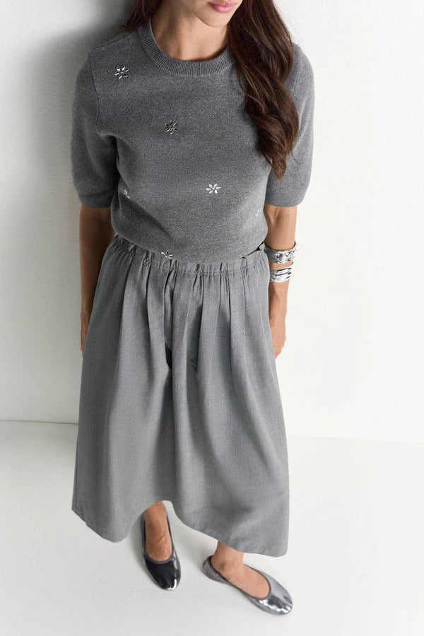 PLEATED MIDI FLANNEL SKIRT, GREY MELANGE
