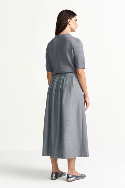PLEATED MIDI FLANNEL SKIRT, GREY MELANGE