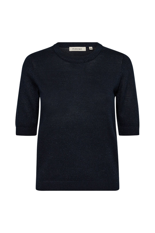 VIGGA SS LUREX KNIT, DEEP NAVY BLUE