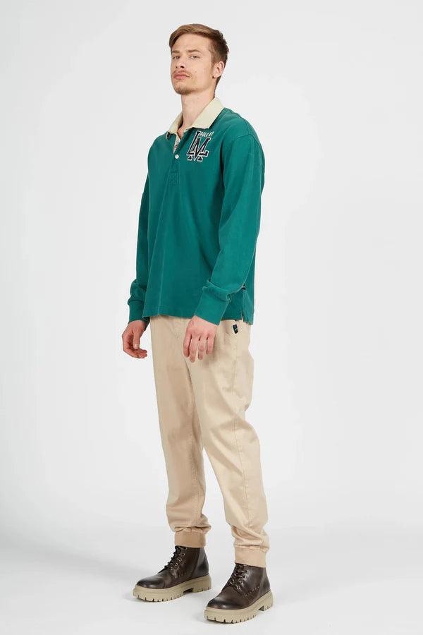 MAN POLO L/S JERSEY RUGBY PEAC, POSY GREEN