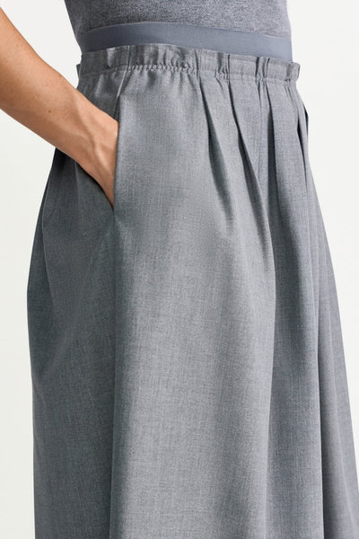 PLEATED MIDI FLANNEL SKIRT, GREY MELANGE