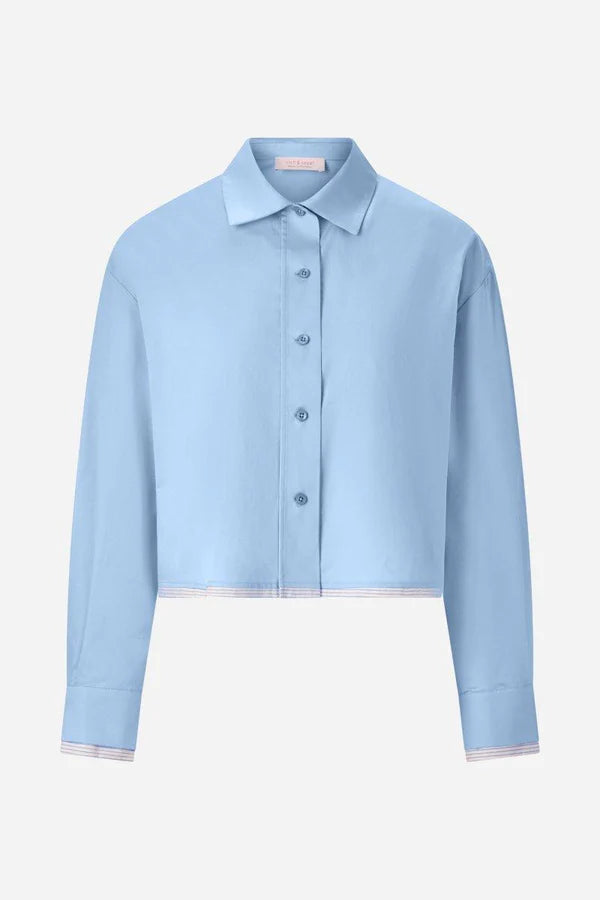 SHIRT BLOUSE W/CONTRASTING PIPING, SKYWAY BLUE