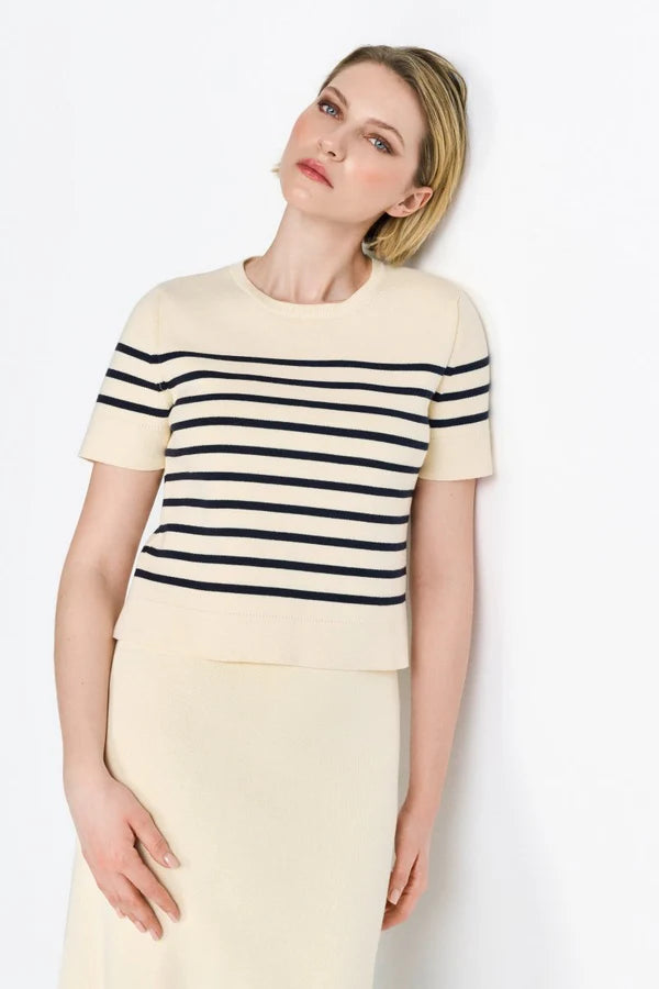 Striped Knit T-shirt, Pearl White