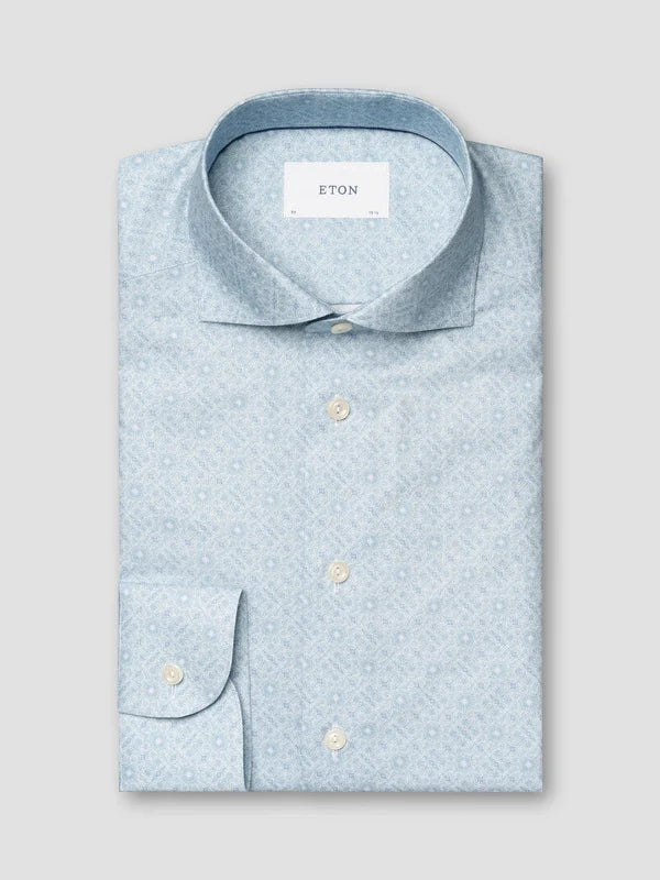GEOMETRIC SIGNATURE TWILL SHIRT, SLIM FIT, LIGHT BLUE