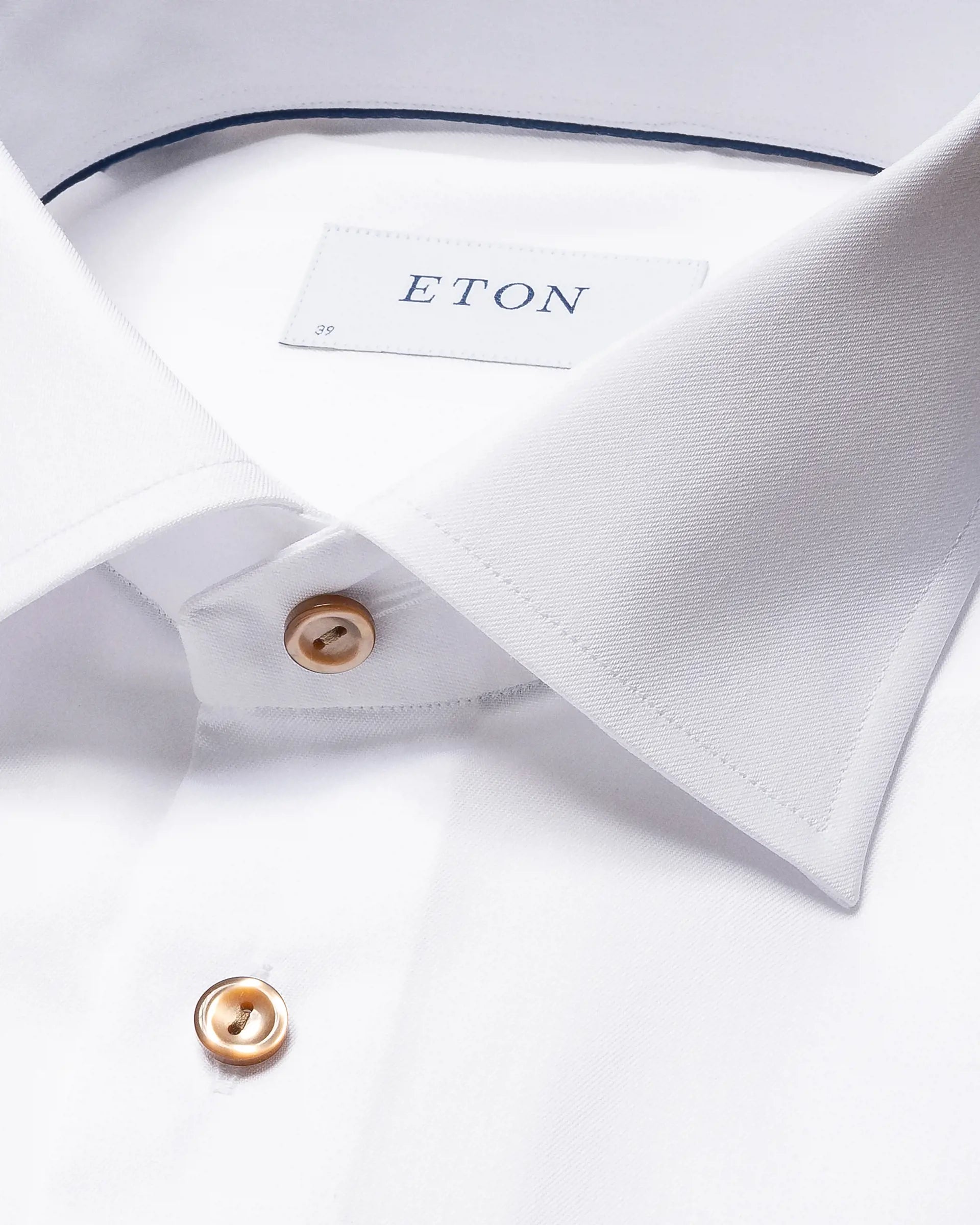 White Shirt, Brown Button, Slim