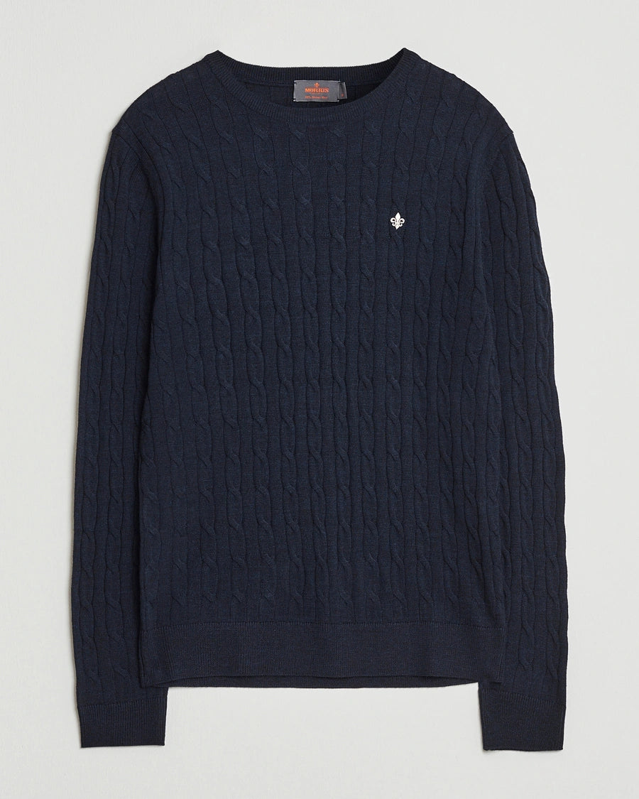 MERINO CABLE ONECK KNIT, NAVY