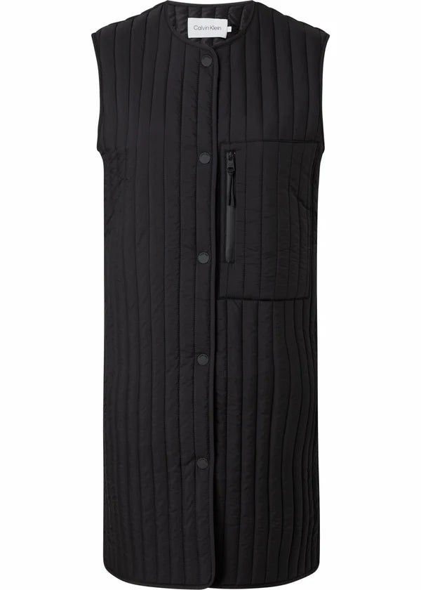 LW VERTICAL QUILTED LONG VEST, BLACK
