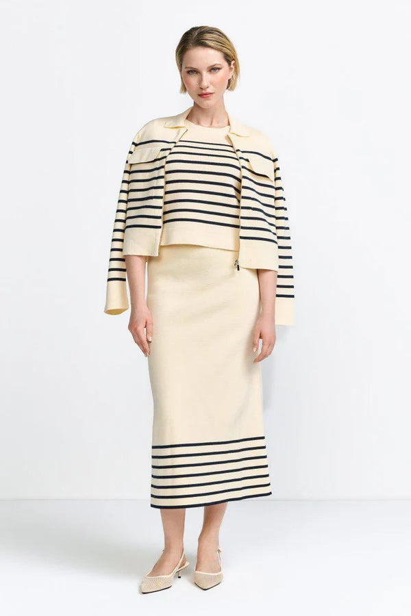 Striped Knit T-shirt, Pearl White