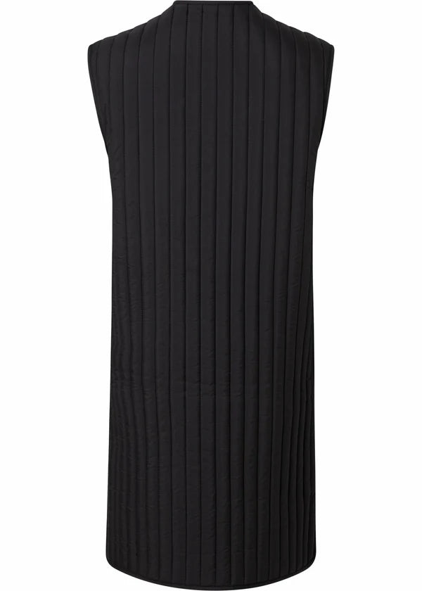 LW VERTICAL QUILTED LONG VEST, BLACK