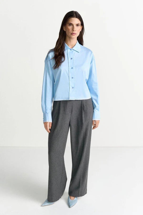 SHIRT BLOUSE W/CONTRASTING PIPING, SKYWAY BLUE