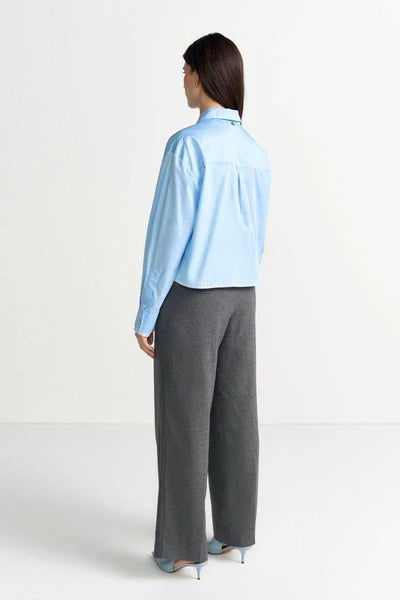 SHIRT BLOUSE W/CONTRASTING PIPING, SKYWAY BLUE