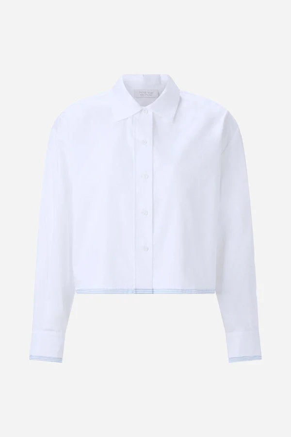 SHIRT BLOUSE W/CONTRASTING PIPING, WHITE
