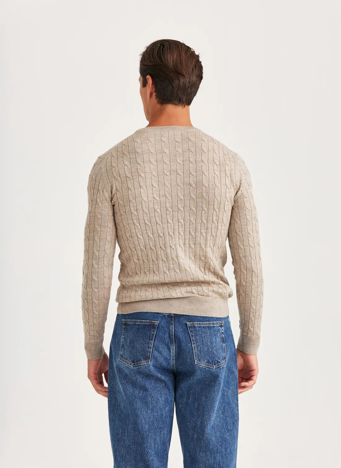 MERINO CABLE ONECK KNIT, KHAKI