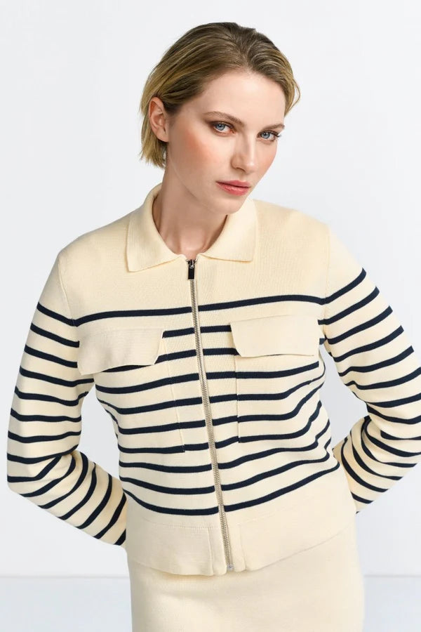 Striped Knit Jacket, Pearl White