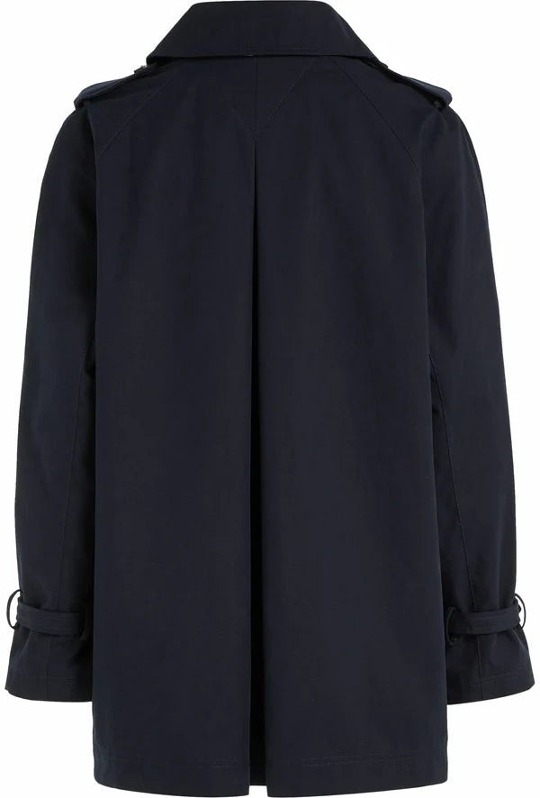 PEACHED COTTON SHORT TRENCH COAT, DESERT SKY