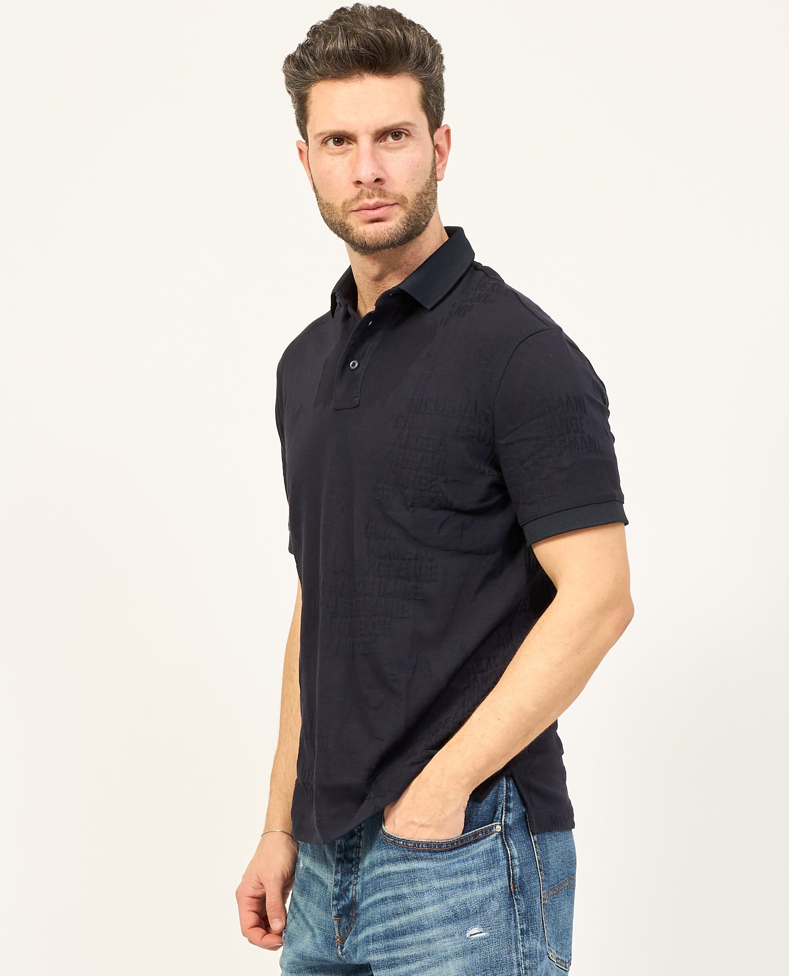 Man Jersey Polo Shirt, Deep Navy AO Camo