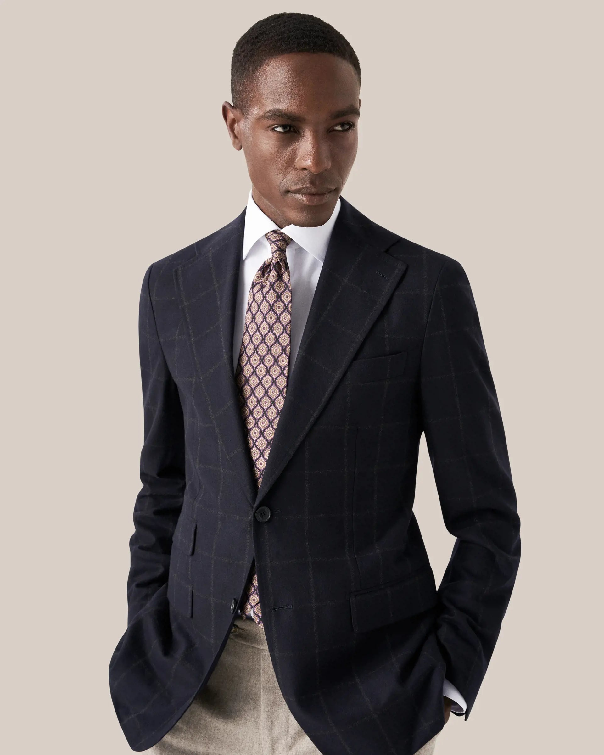 White Shirt, Brown Button, Slim