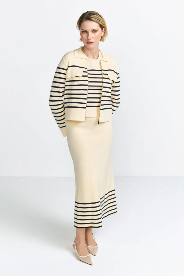 Striped Knit Jacket, Pearl White