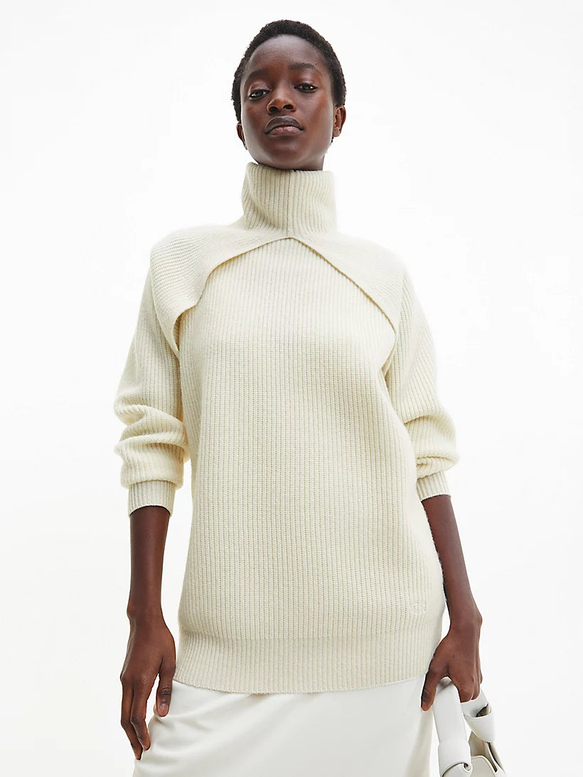 Recycled wool cut out sweater LS, vanilla ice