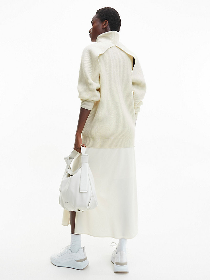 Recycled wool cut out sweater LS, vanilla ice