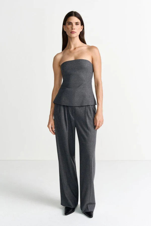 STRAPLESS FLANNEL TOP, GREY MELANGE