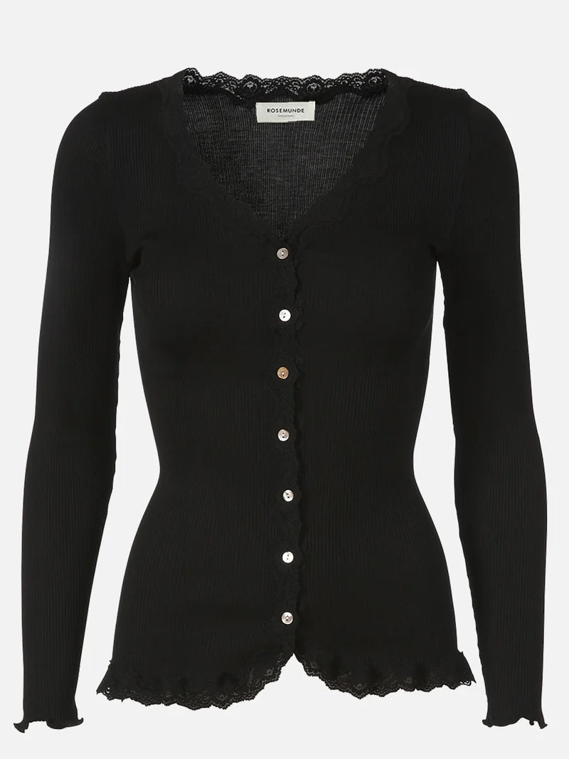 Silk Cardigan w/Lace, Black