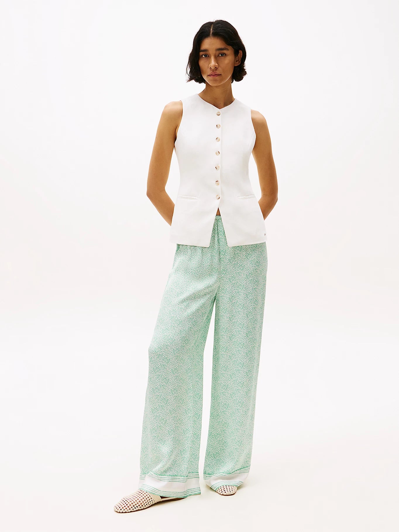 Sateen Pull On Pants, Illustrated Wave/Fort green