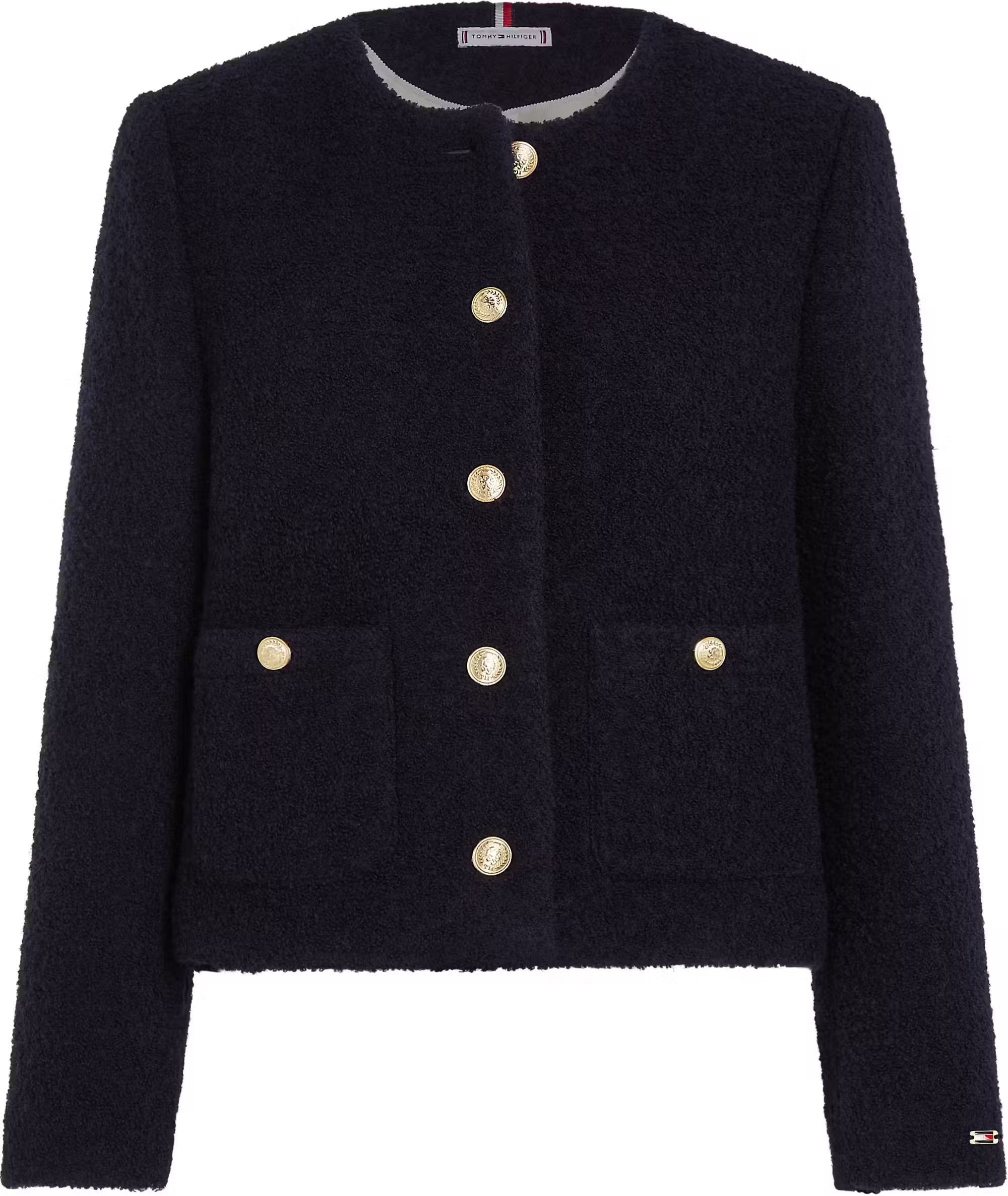 Crop Bouclé Gold Button Jacket, Dark Navy Night