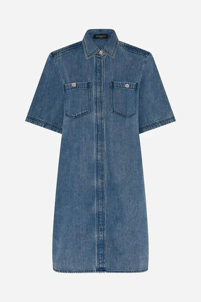 PLATIE ZIGATA DRESS, BLUE DENIM