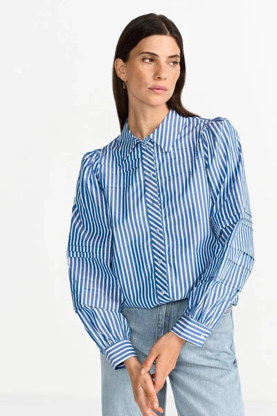 STRIPED SHIRT W/PIN TUCKS, SKYWAY BLUE