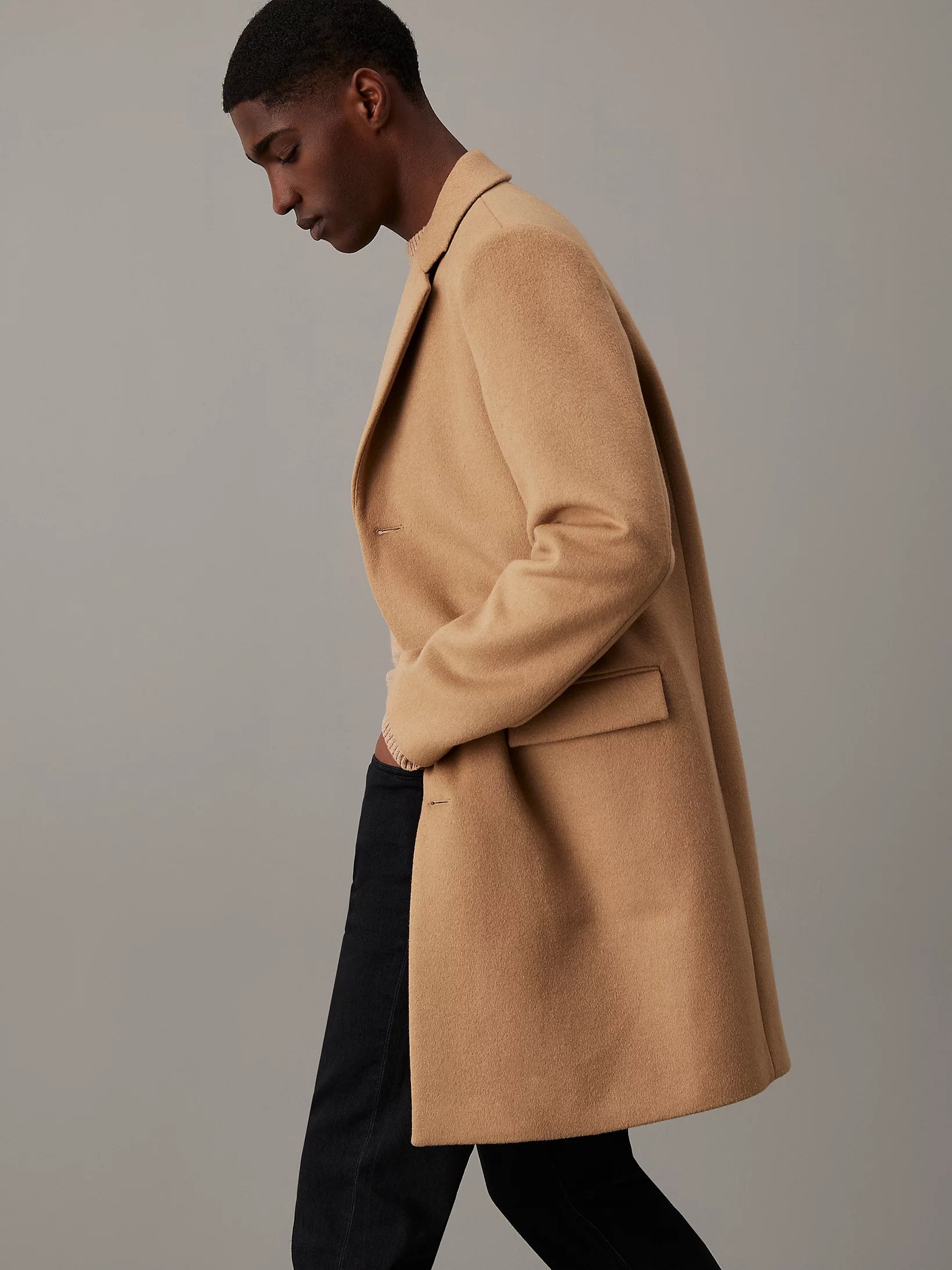 Fine wool Blend Coat, Natural Khaki