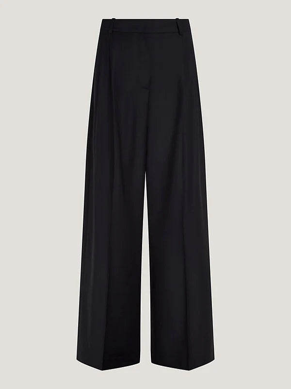 PLEATED WIDE LEG TROUSERS, BLACK