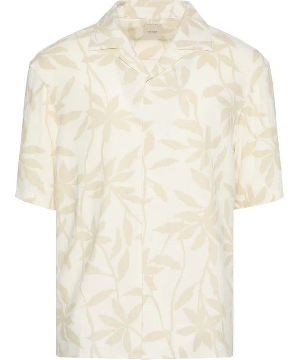 CAMP COLLAR AOP LINEN RELAXED SHIRT, PISTACHIO SHELL
