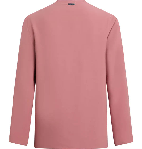 HEAVY GEORGETTE LS ZIP BLOUSE, LIGHT MAHOGANY