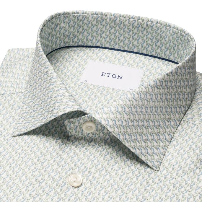 PARROT PRINT SIGNATURE TWILL SHIRT, SLIM, LIGHT GREEN