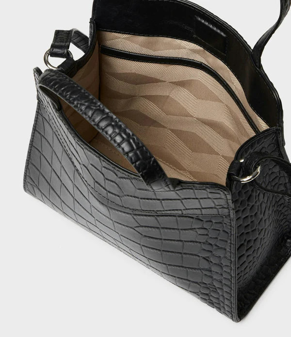 MIA SHOULDER BAG, BLACK CROC