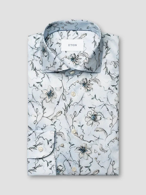 FLORAL SIGNATURE TWILL SHIRT, SLIM, LIGHT BLUE