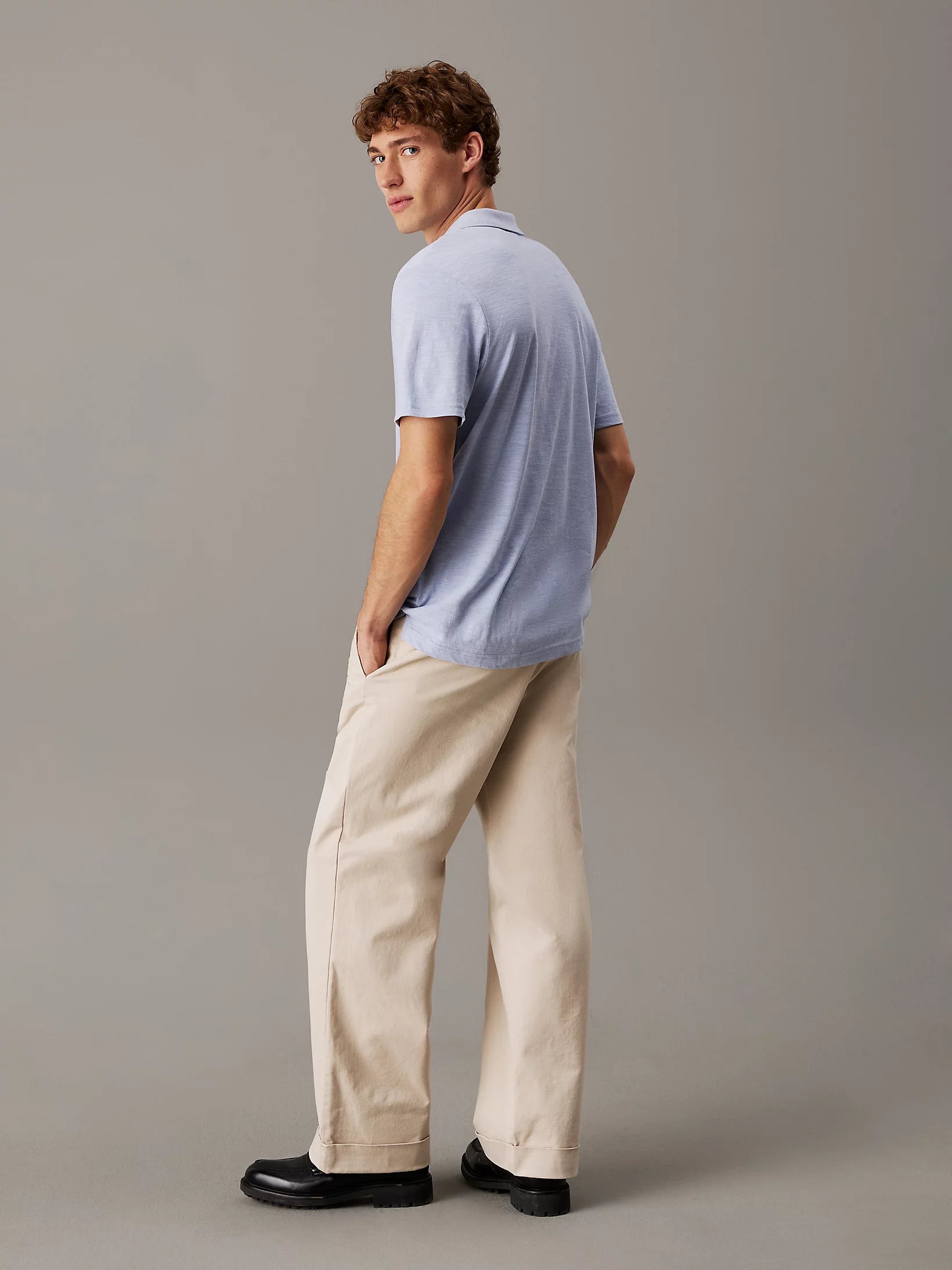 Linen Cotton Cuban Collar Polo, Smoke